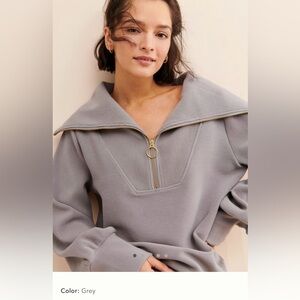 XS Anthropologie Varley vine half zip pullover sweater collar gray grey ribbed